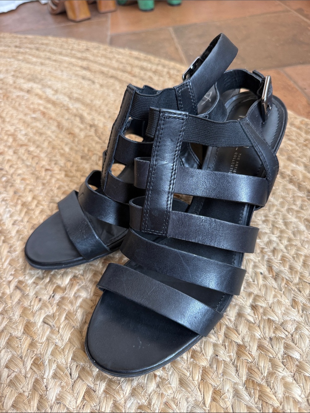 Franco Sarto The Artist’s Collection Black Block Heel Strappy Slingback Shoes